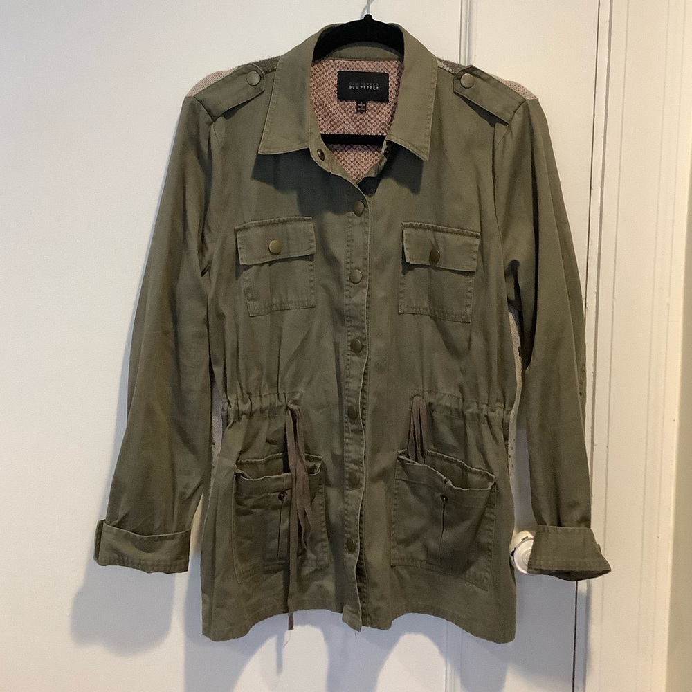 Army jacket with Aztec knitted back